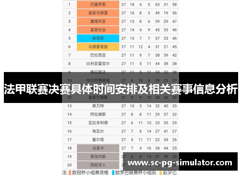法甲联赛决赛具体时间安排及相关赛事信息分析
